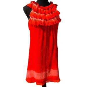 Agnes B Paris red ombre silk gauze ruffle dress